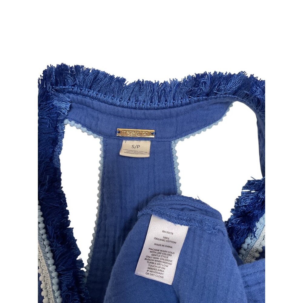 Magashoni Blue Cotton Gauze Sundress With Fringe V-Neckline Size S - Picture 4 of 5